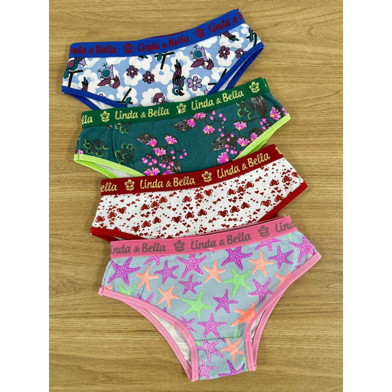 Kit 10 Calcinha Infantil Algodão Elástico Com Cós Estampada