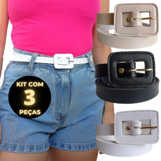 Kit 3 Cintos Feminino Fivela Quadrada Básicos