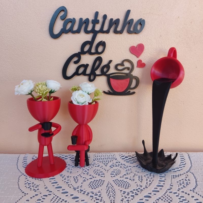 kit cantinho do café c/4PÇs (2 vasos Bob + caneca flutuante 25cm + placa ) em Oferta na Shopee