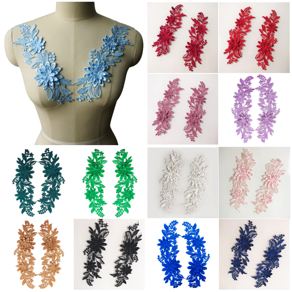 Renda Guipir Flores 3d Em Camadas 1 Par Espelhado 23x8cm em Oferta na Shopee