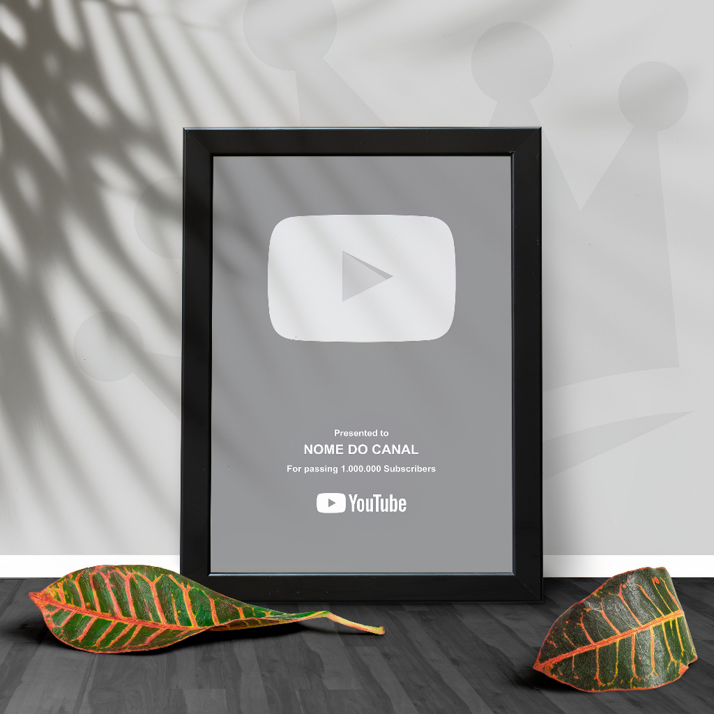 Quadro Moldurado Placa Comemorativa de Inscritos Youtube Personalizado- Tamanho 24x33cm - Redes Sociais