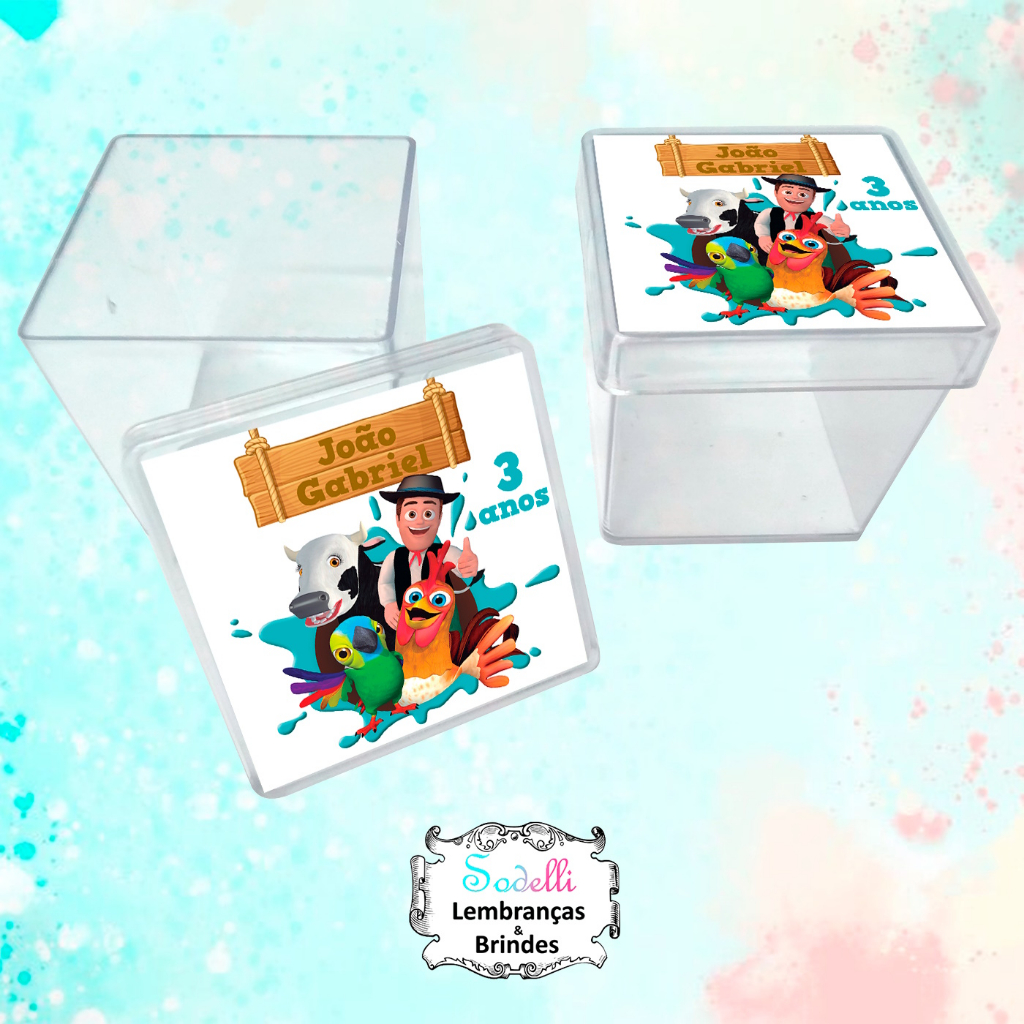 10 Lembrancinhas Fazendinha Zenon - Caixinhas Acrílicas Personalizadas