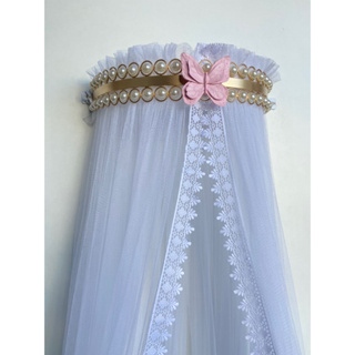 Dossel Pérolas Dourado e Borboleta Rosa  e Mosquiteiro em Oferta na Shopee