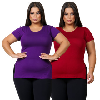 Kit 2 Blusas Plus Size Feminina Manga Curta Básica Lisa Sobre Leg Academia Exercícios Tapa Bumbum