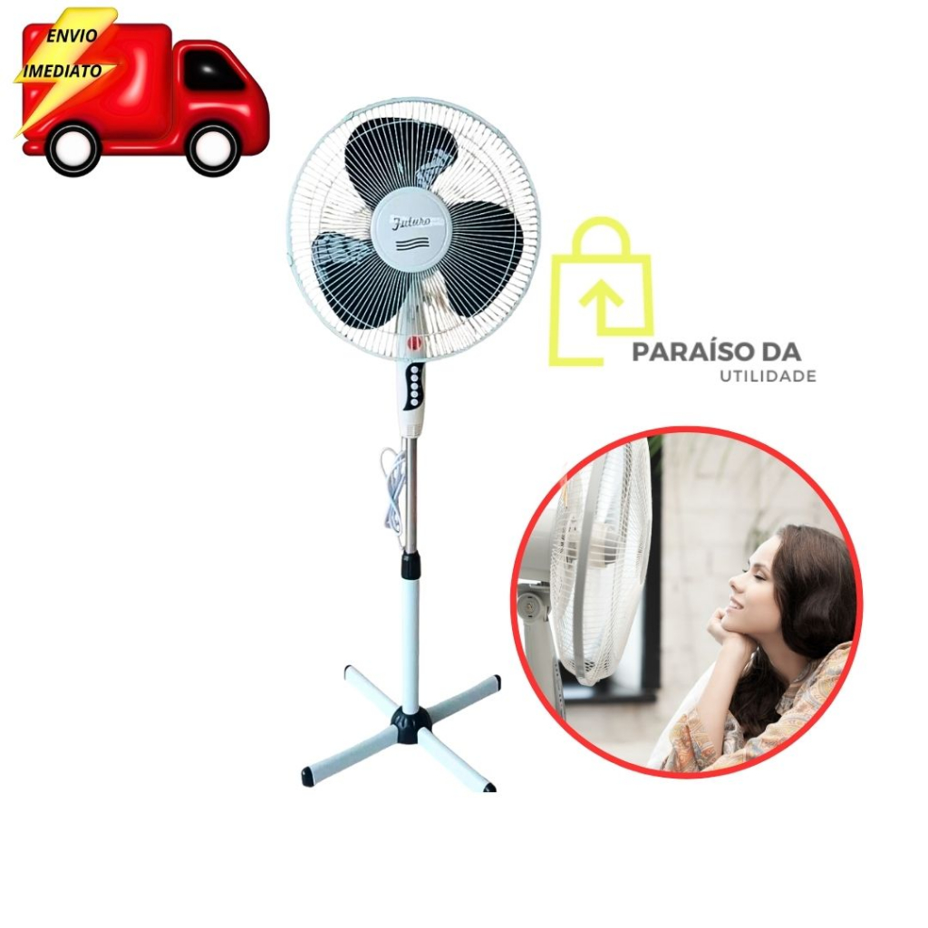 Ventilador Pedestal Coluna 40cm Altura Maxima 130cm 50w Preto Branco Azul Cinza Com 3 Velocidades 127v Tomada 3 Pinos Base 33cm