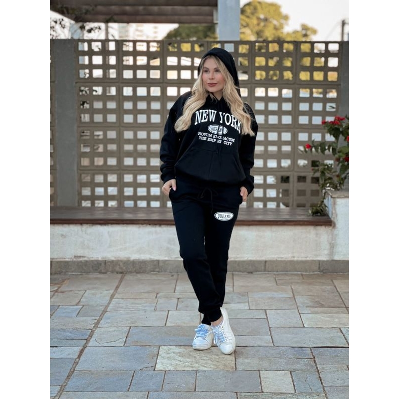 conjunto moletom flanelado new York em Oferta na Shopee