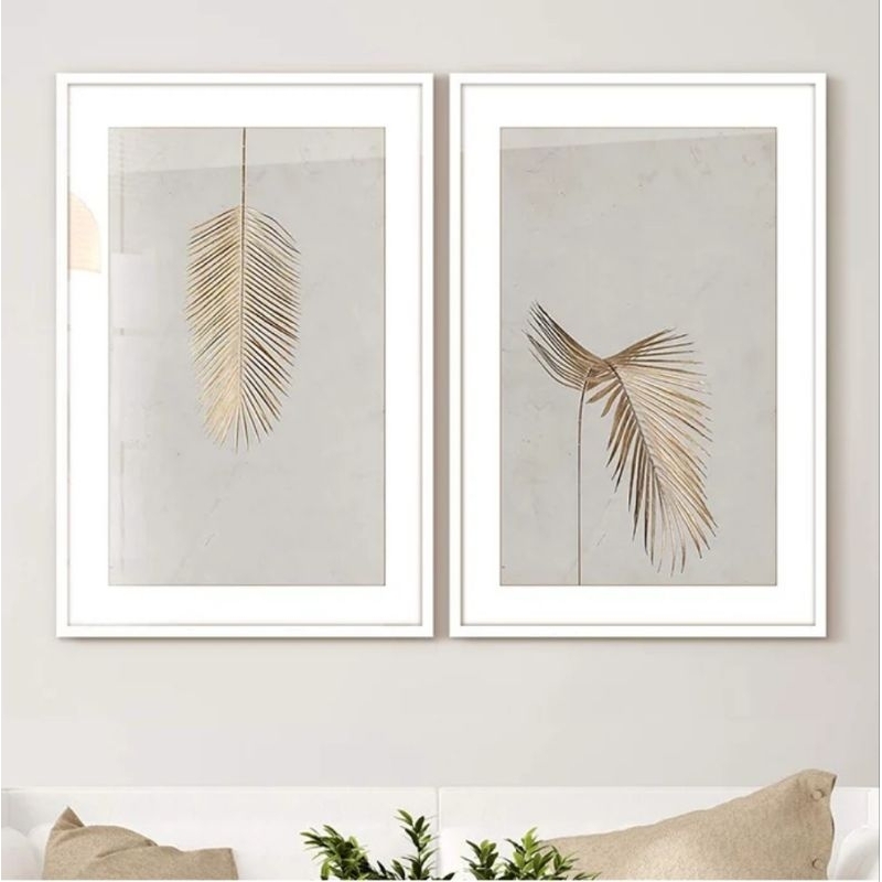 Kit Quadro Decorativo Folha de Palmeira Dourada com Textura