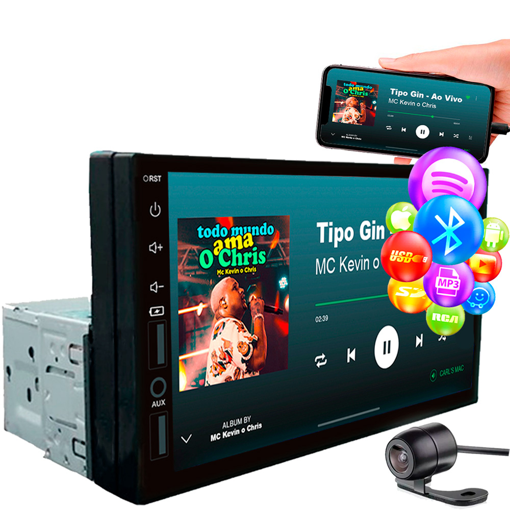Central Multimídia 1 Din Mp5 Tela 7 Bluetooth Usb Camera Ré em Oferta na Shopee