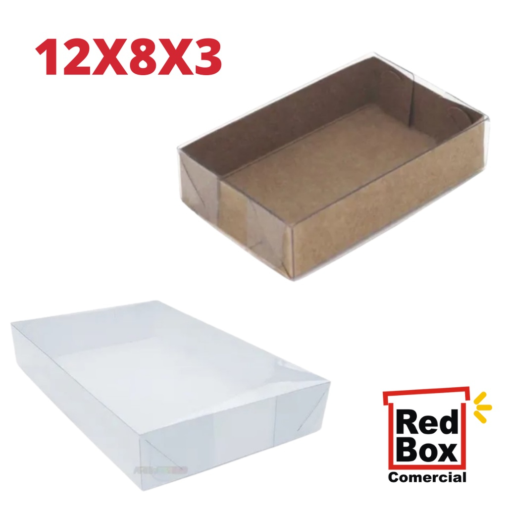 30 Caixas Acetato com fundo branco ou kraft 12x8x3 Cm Embalagem Para Doces