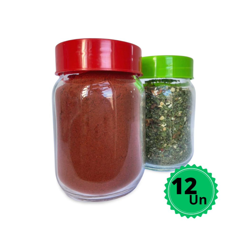 Kit C/12 Potes De Vidros 267ml c/ Tampas Plásticas - Multiuso