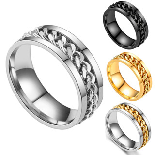 Anel Masculino Feminino de Corrente Giratório Anéis larga Em Aço inoxidável não escurece prata dourado preto Rotativas