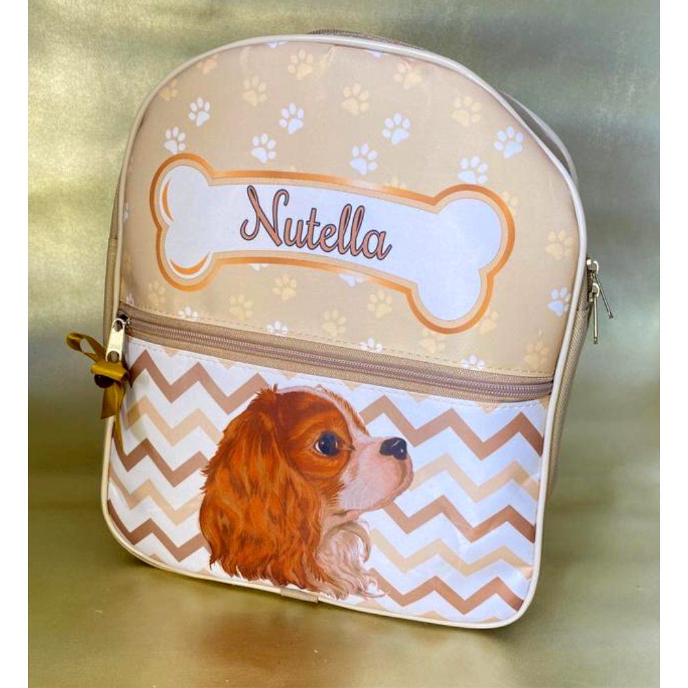 Mochila personalizada cachorrinho King Charles Cavalier pet ou criança