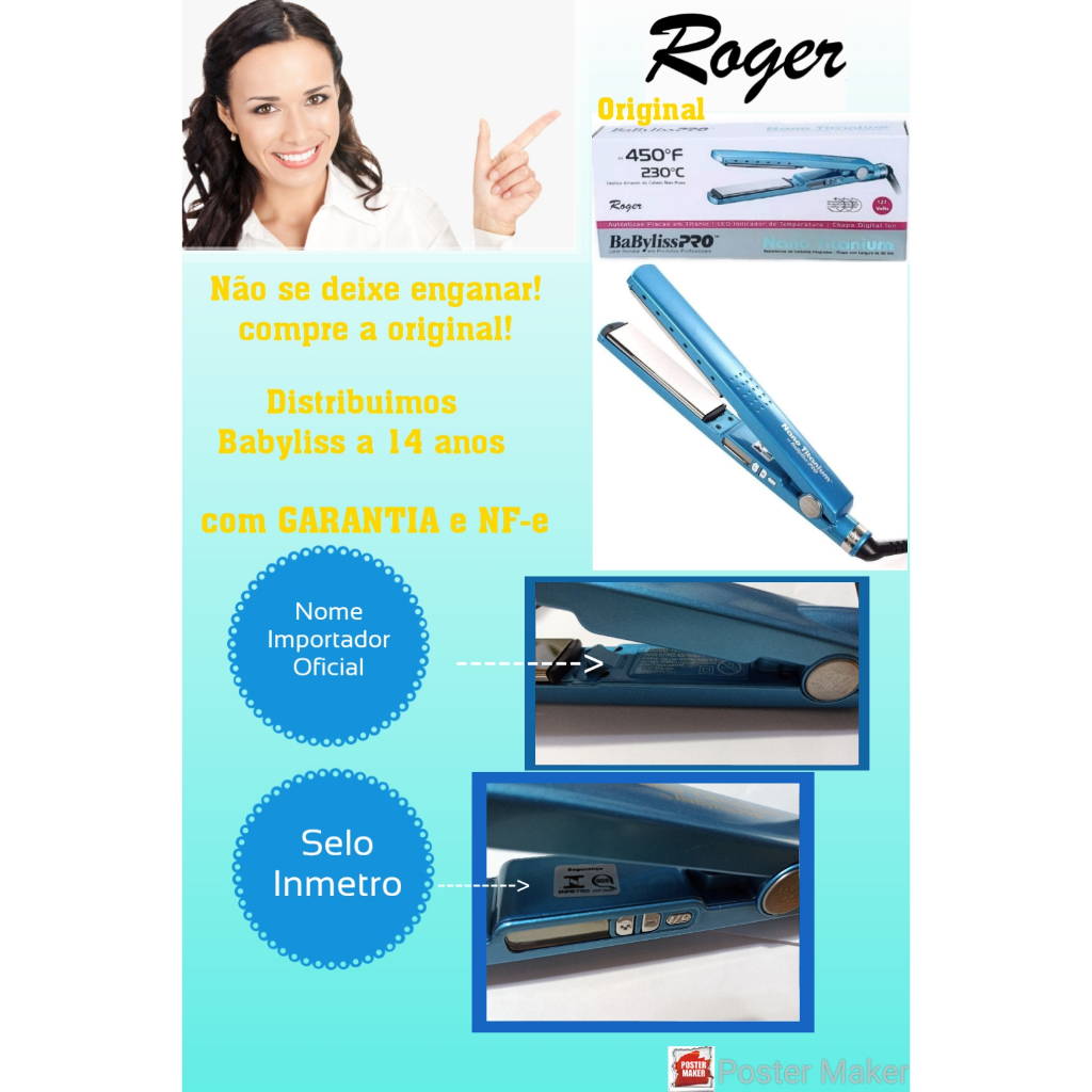 Prancha ou Chapinha Babyliss Nano PRO Titanium Azul ORIGINAL by Roger