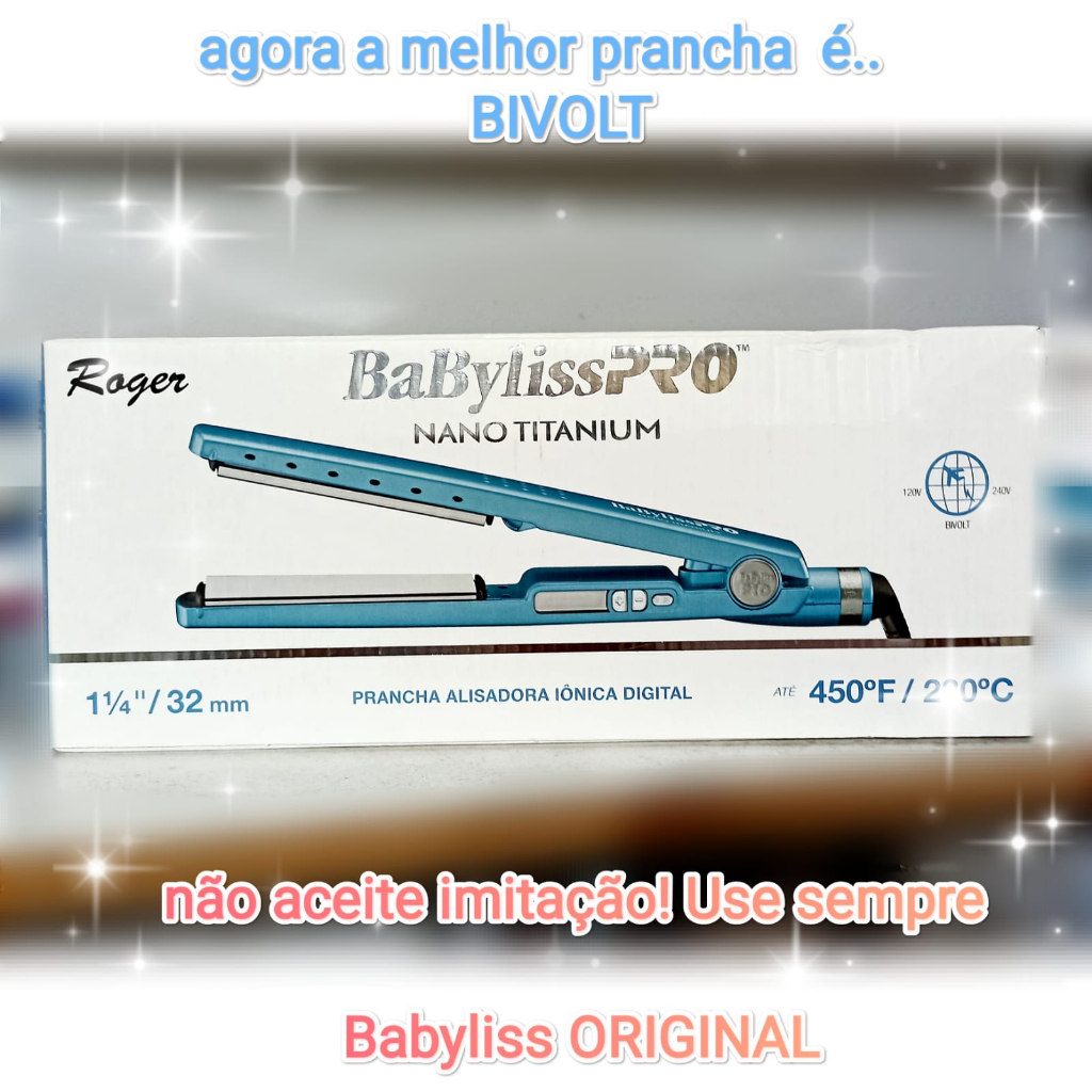 Prancha ou Chapinha Babyliss Nano PRO Titanium Azul ORIGINAL by Roger BIVOLT