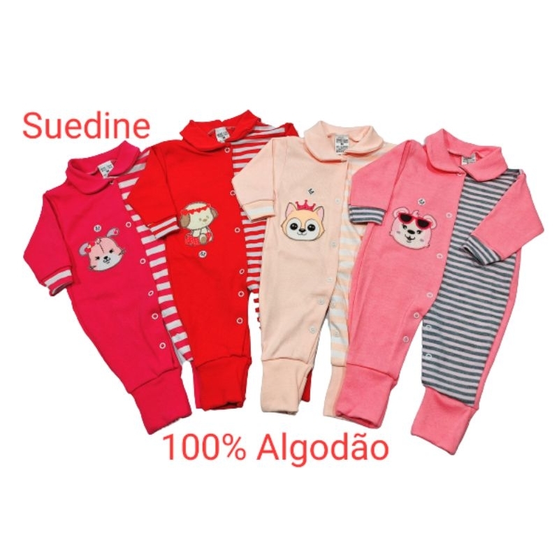 Macacão De Bebê Suedine Estampado MENINA-KIT COM 4 CORES VARIADAS