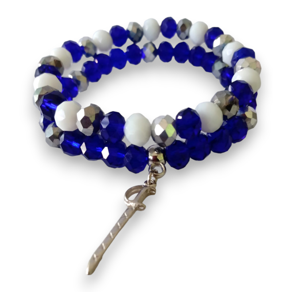 Kit 2 Pulseiras Orixá Ogum Cristal de Vidro 8mm Proteção Umbanda Pingente Espada