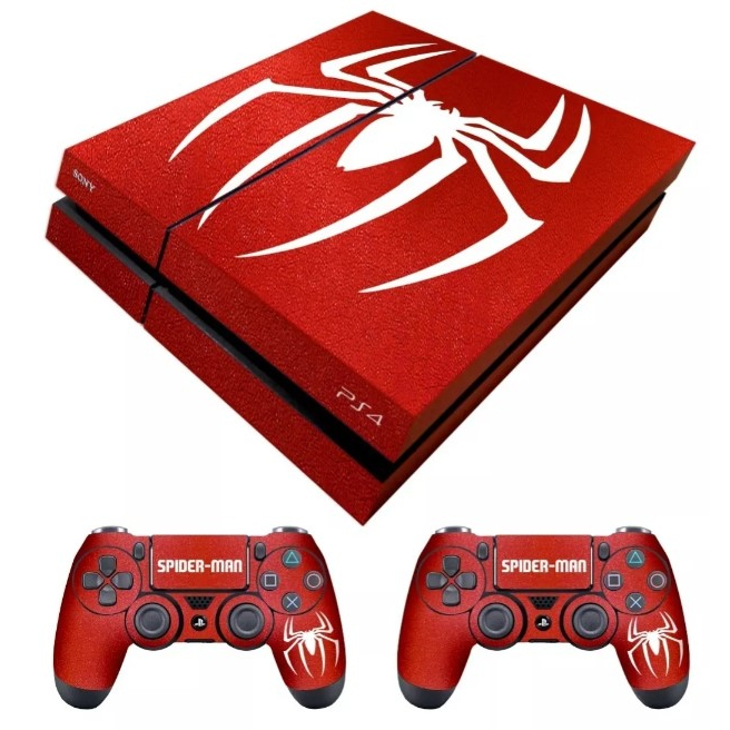 Kit Skin - Adesivo Metálico Compatível com Play 4 Fat - Modelo Homem Aranha + 2 Skins compativel com os Controles