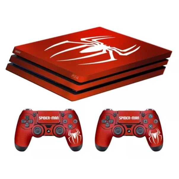 Kit Skin - Adesivo Metálico Compatível com Play 4 PRO - Modelo Homem Aranha + 2 Skins compativel com os Controles