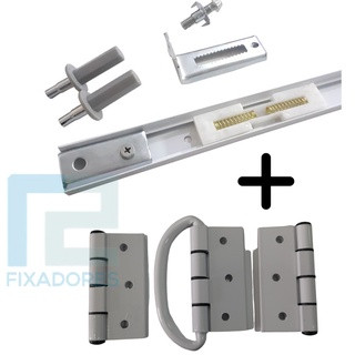 Kit Trilho de Aluminio Completo (Branco/Bronze/Preto/Cromado) + Kit Dobradiça Para Porta Camarão (Branco/Preto)