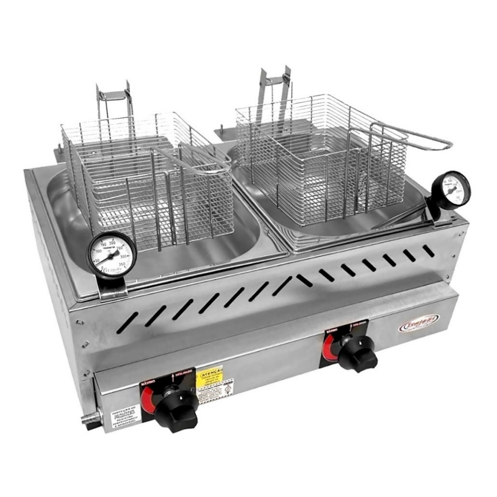 Fritador A Gás Em Inox 2 Cubas Itajobi Fogões Fritadeira 10 Litros Óleo Salgados Frituras Em Geral