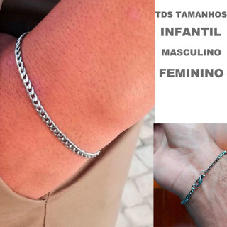 Não Escurece Pulseira Fina em aço inox Prata Dourado antialérgico Sob Medida Unisex infantil criança