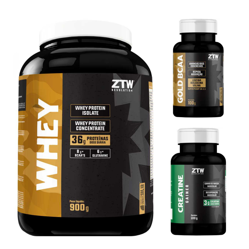 Kit Whey Protein 900g + BCAA 100g + Creatina 100g