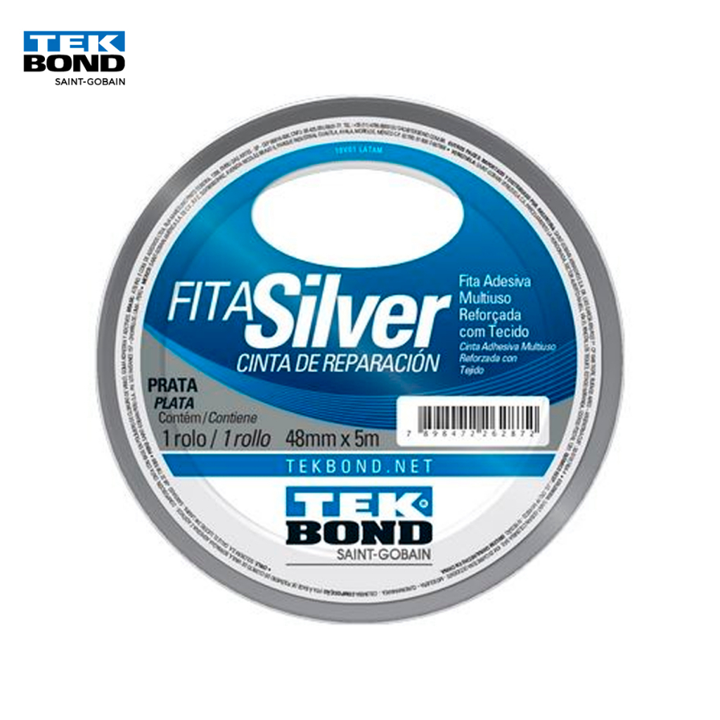 Fita Adesiva Reforçada Silver Tape Prata e Preta 48mm x 5m - Tekbond