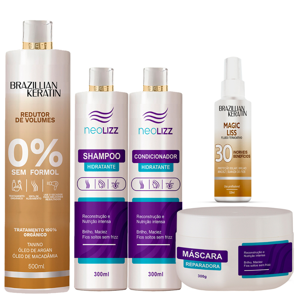 Kit Progressiva Sem Formol Orgânica + Protetor Térmico + Kit Pós Progressiva | Shampoo - Condicionador - Máscara