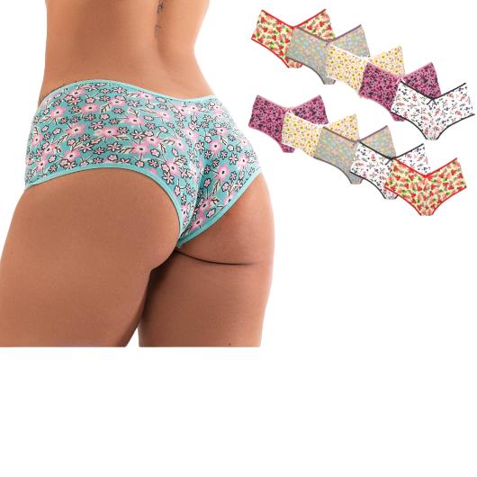 Kit 10 Calcinha Short Conforto de Algodão Caleçon Lingerie Feminina Tanga Luxo