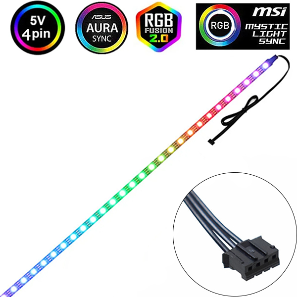 Fita LED RGB ARGB 4 Pinos 5v Para Pc Gamer Controladora 30cm Siliconada