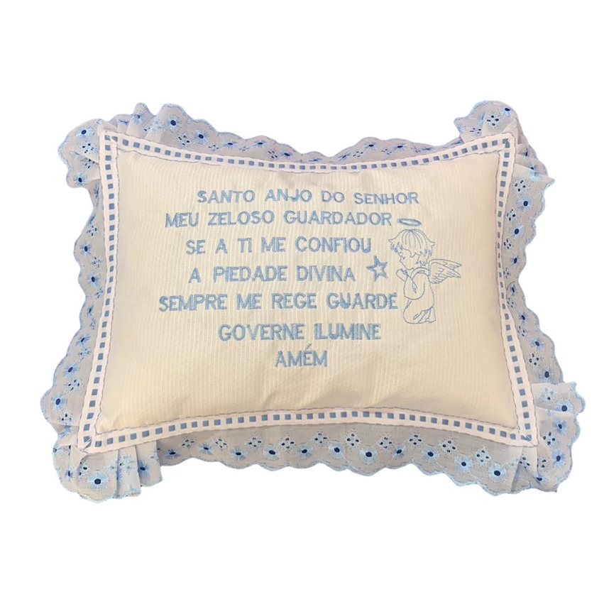 Almofadinha De Bebê Oração Santo Anjo Em Piquet 100% Algodão Infantil Menino Menina