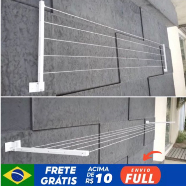 Varal De Roupa 60Kg Retrátil Parede Muro Apartamento Casa Até 4mt