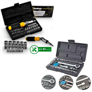 Kit com Estojo de Soquete com 40 peças + Jogo de Soquete e Bits 41 peças - Titanium