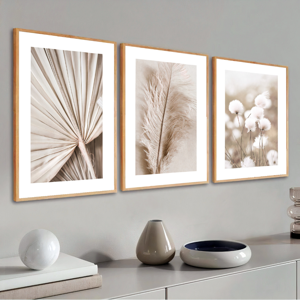 Quadros Decorativos Moldura Sala Quarto Folhagem Tons Neutros Grande
