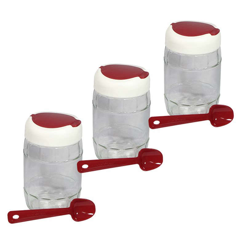 kit com 3 Porta Tempero Condimentos de Vidro com Colher 370ml Splendo - Vermelho