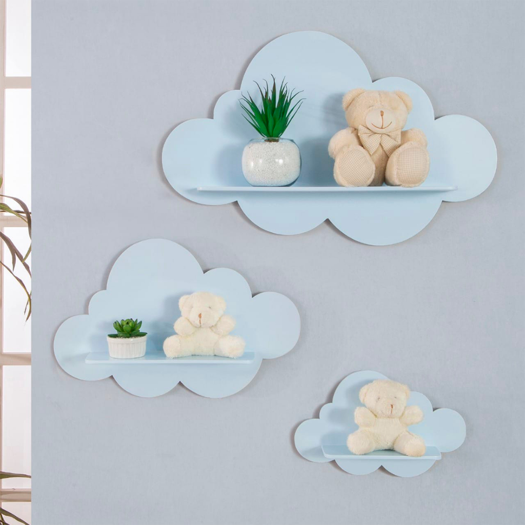Trio De Nichos Nuvem Em Mdf Prateleira Decorativa Para Quarto de Bebê em Oferta na Shopee