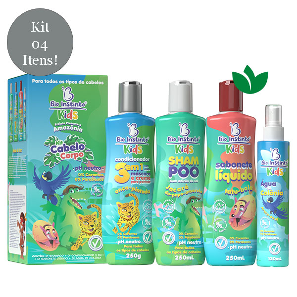 Kit Cabelo e Corpo Kids 4 Itens Bio Instinto
