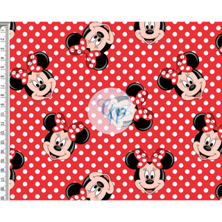 Tecido tricoline, microfibra ou gabardine - Minnie bolinhas - fundo vermelho - 0.50cm