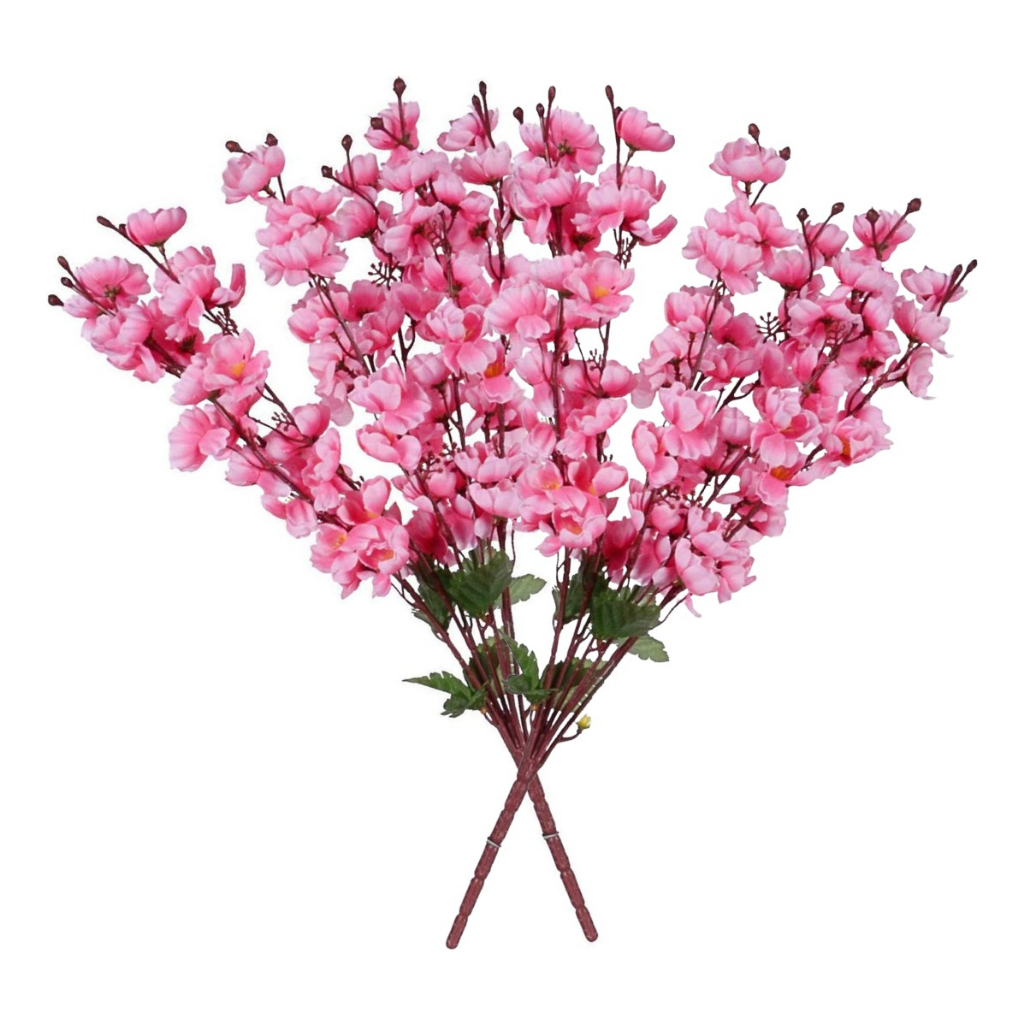 2 Buque Flor Cerejeira Rosa 7 Galhos Artificial Decoração Planta