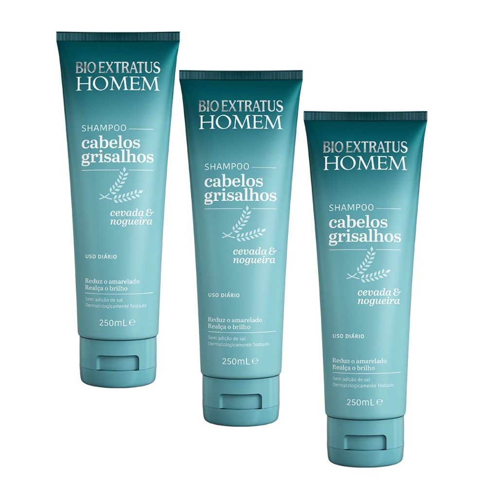 Kit Bio Extratus 3 Shampoo Homem Cabelos Grisalhos 250mL