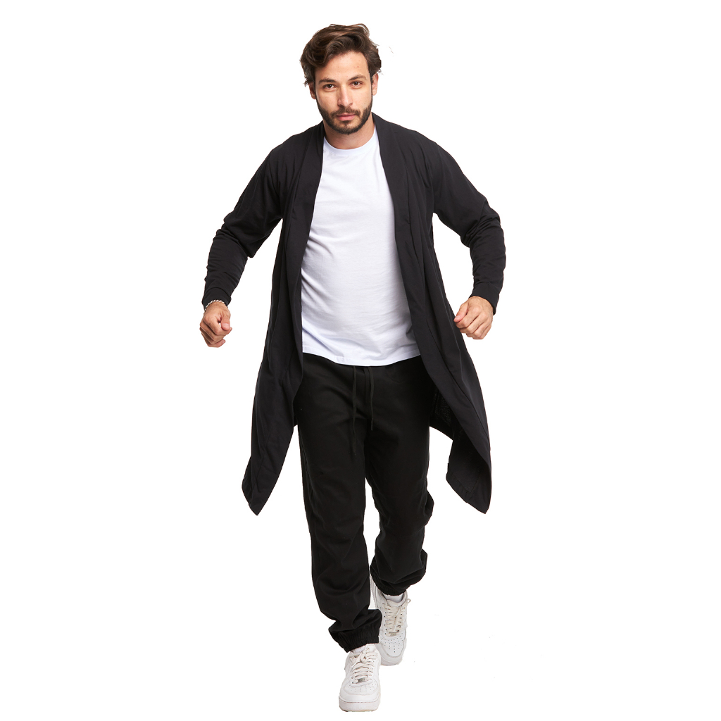 Blusa De Frio de Moletom Masculino Cardigan Sobretudo Long Line Ca2M