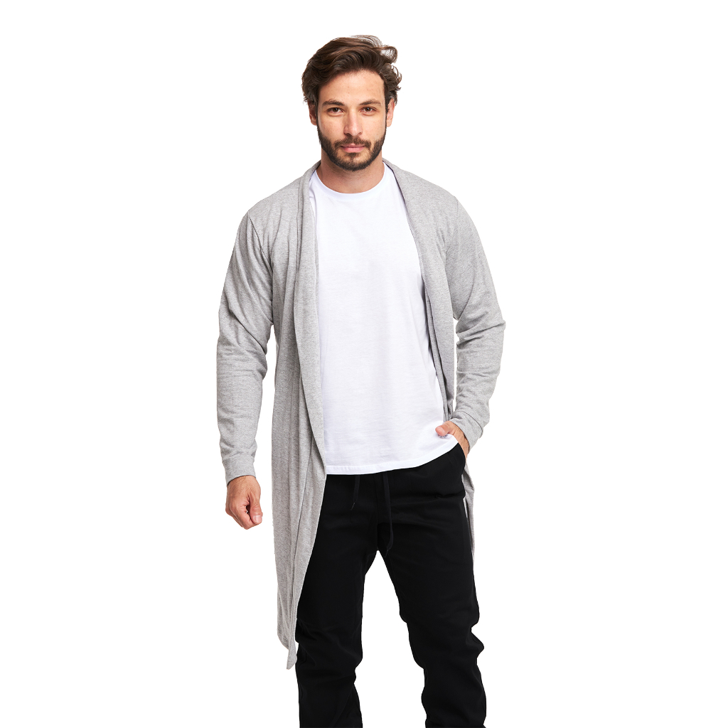 Cardigan Blusa de Frio Masculino Swag Sobretudo Long Line de Moletinho Ca2M