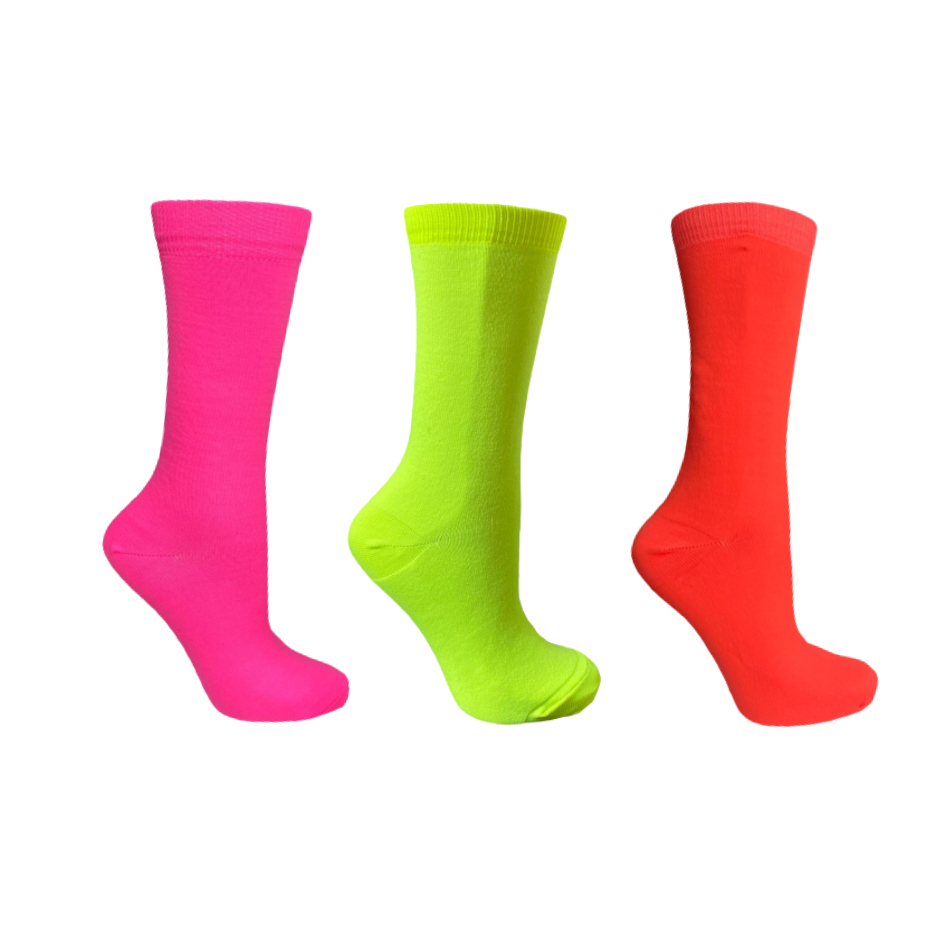 Kit 3 Pares Meias Neon Esportivas (Adulto) Cano Longo Alto - Rosa / Verde / Laranja | Poliamida em Oferta na Shopee