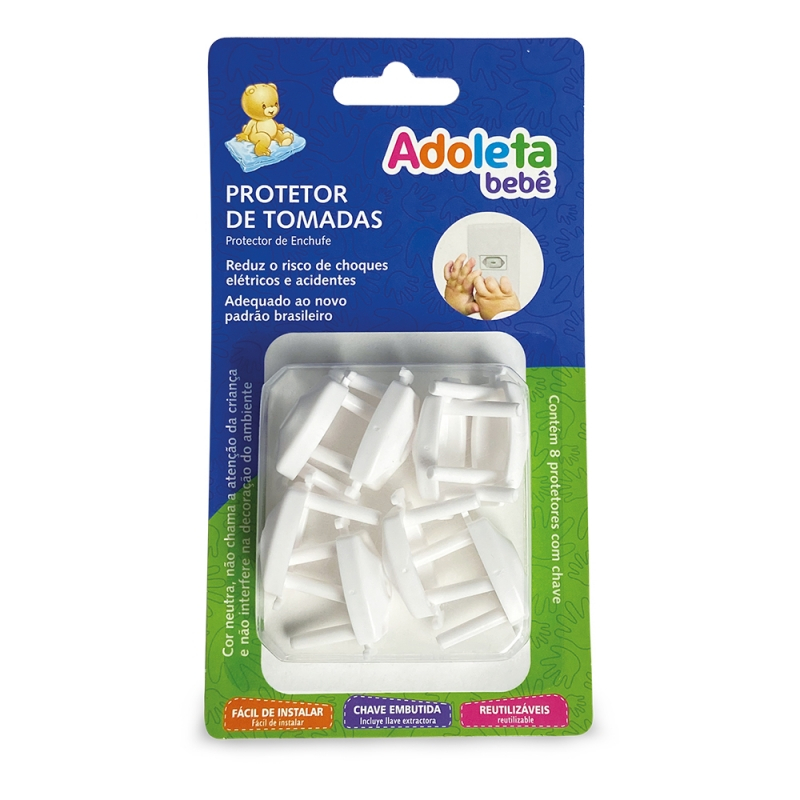 Kit Com 8 Peças De Protetor De Tomada Com Chave Infantil Proteção Casa - Adoleta Bebê