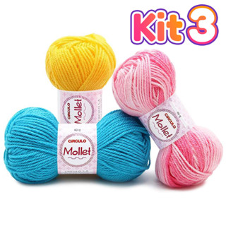 Kit 3 Lãs Mollet Círculo 40g Para Crochê Tricô 80m Cores