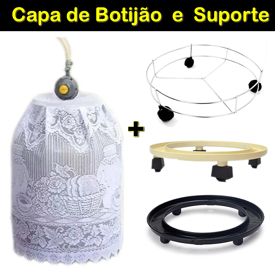 Capa de Botijão de Gás de 13 Kg Renda e Suporte de Gas 13kg - com rodinha ou sem rodinha - metal ou plástico - PANAMI