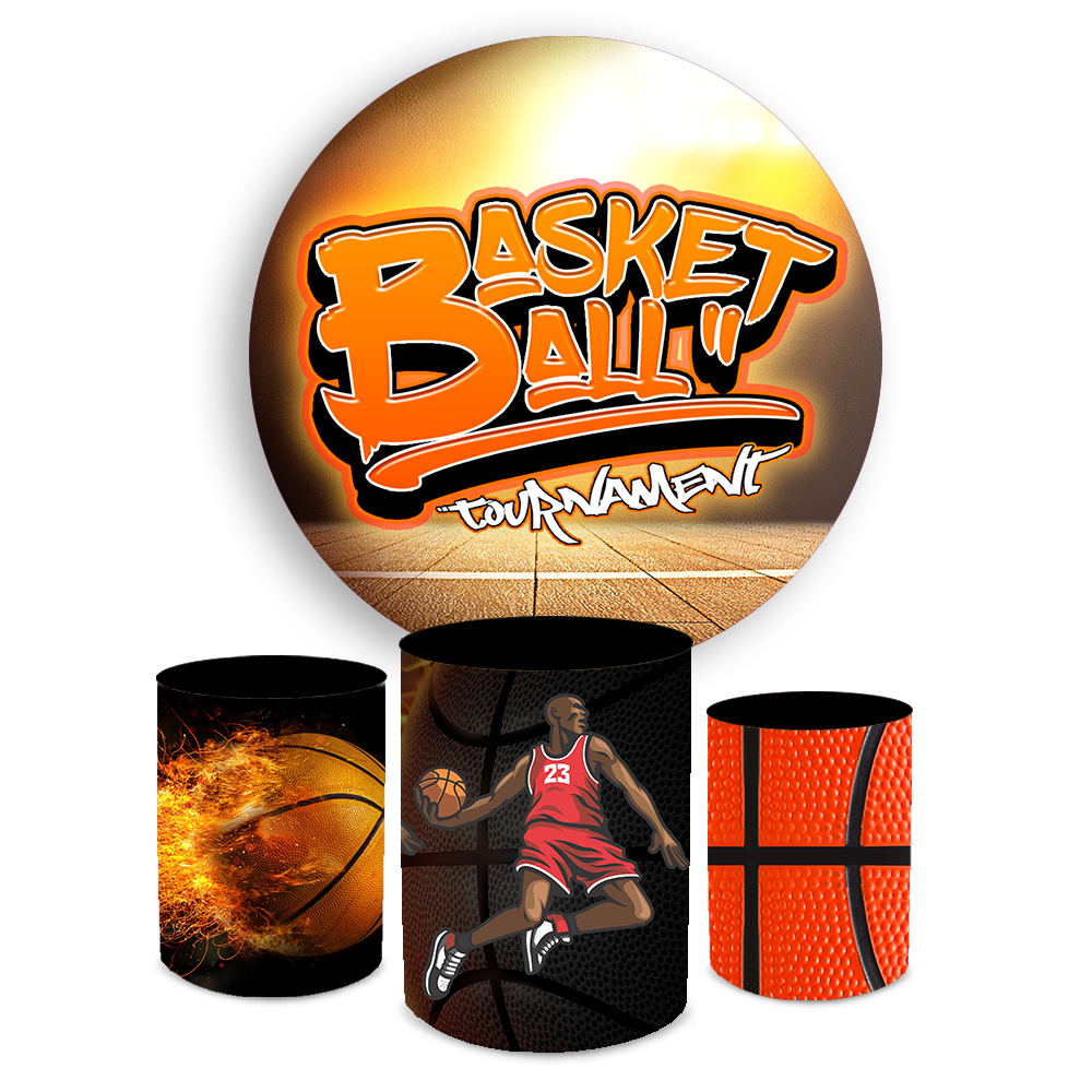 Kit Decoração Infantil Basquete Esporte Saudável Painel Sublimado 1,50 + Trio Capa Cilindros Veste Fácil