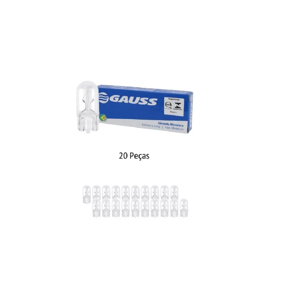 Kit 20 Lampadas 12v Pingo D'agua Grande 5 Watts T10 Gauss Gl2825