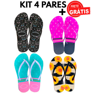 Kit 4 Pares Chinelos Sandália Feminino Adulto Estampado em Oferta na Shopee