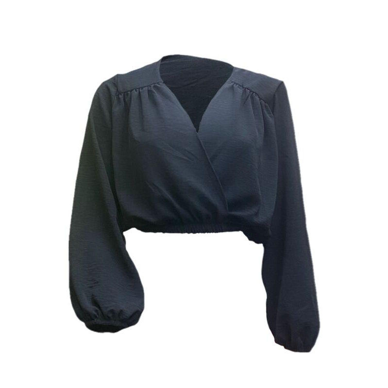 MONNEI Blusa cropped decote V Manga da lanterna